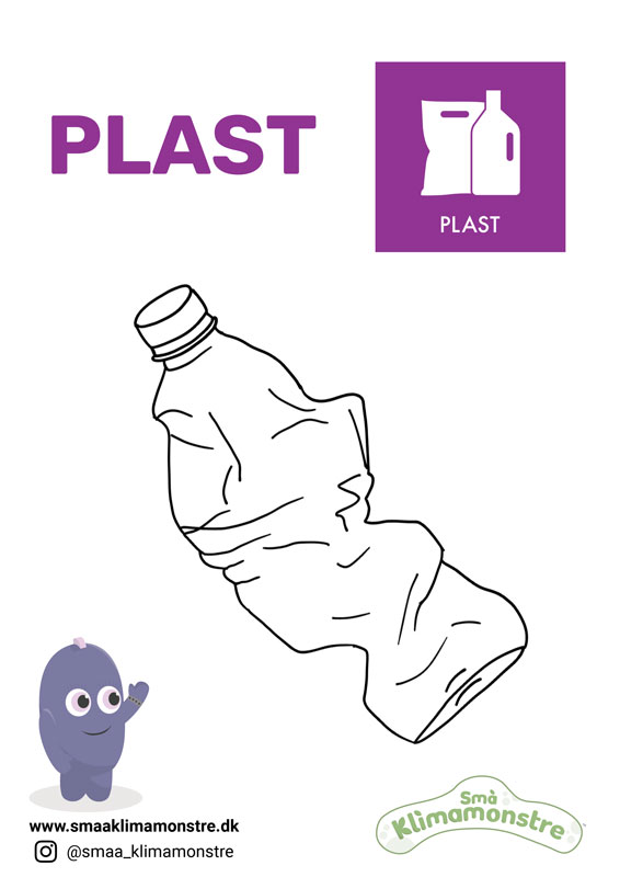 Sorter affald skrald med små klimamonstre - Plast